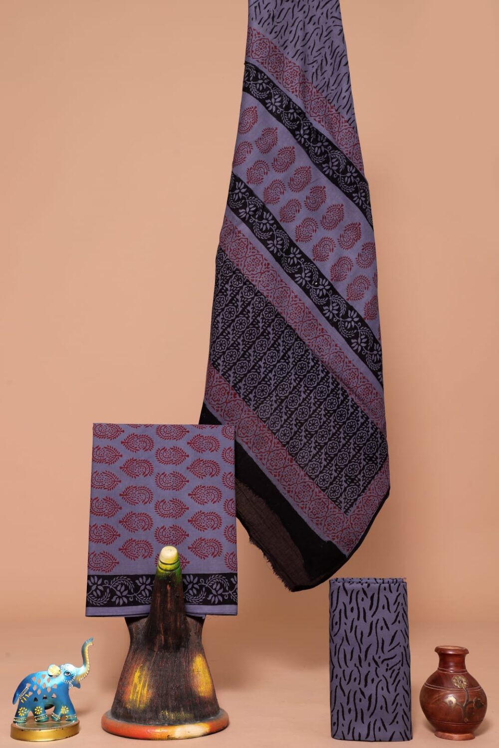 Bagh block printed cotton suit with cotton dupatta