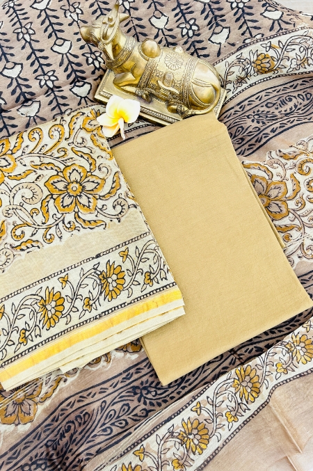 Exclusive Hand Block Print Chanderi Silk Suit Set ( CNSS250014)