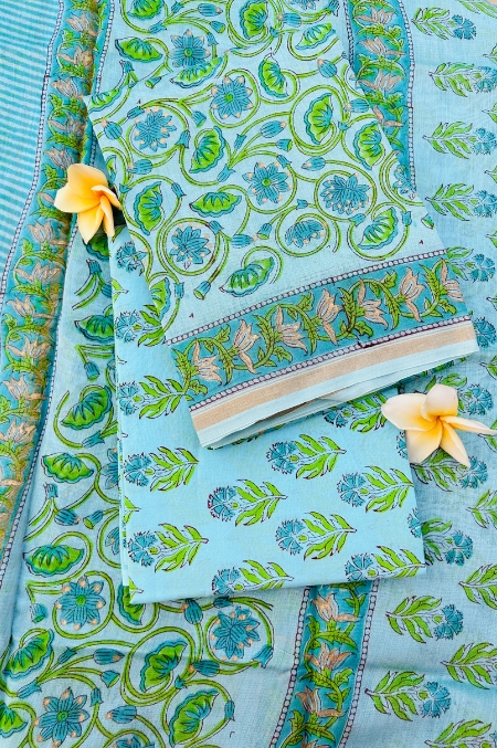 Exclusive Hand Block Print Chanderi Silk Suit Set ( CNSS250016)