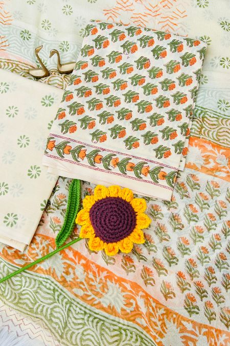 Cotton suit set with chiffon dupatta