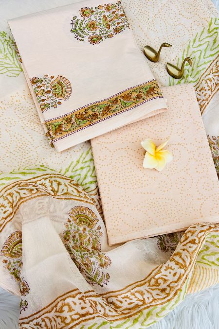Cotton suit set with chiffon dupatta