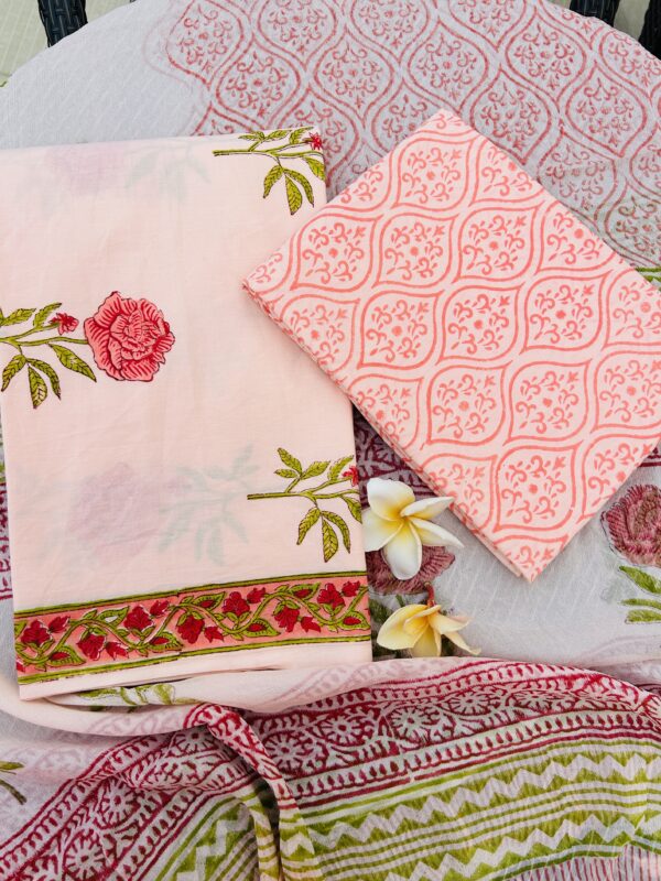 Cotton suit set with chiffon dupatta