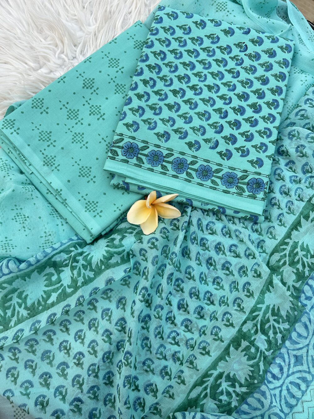 Cotton suit set with chiffon dupatta