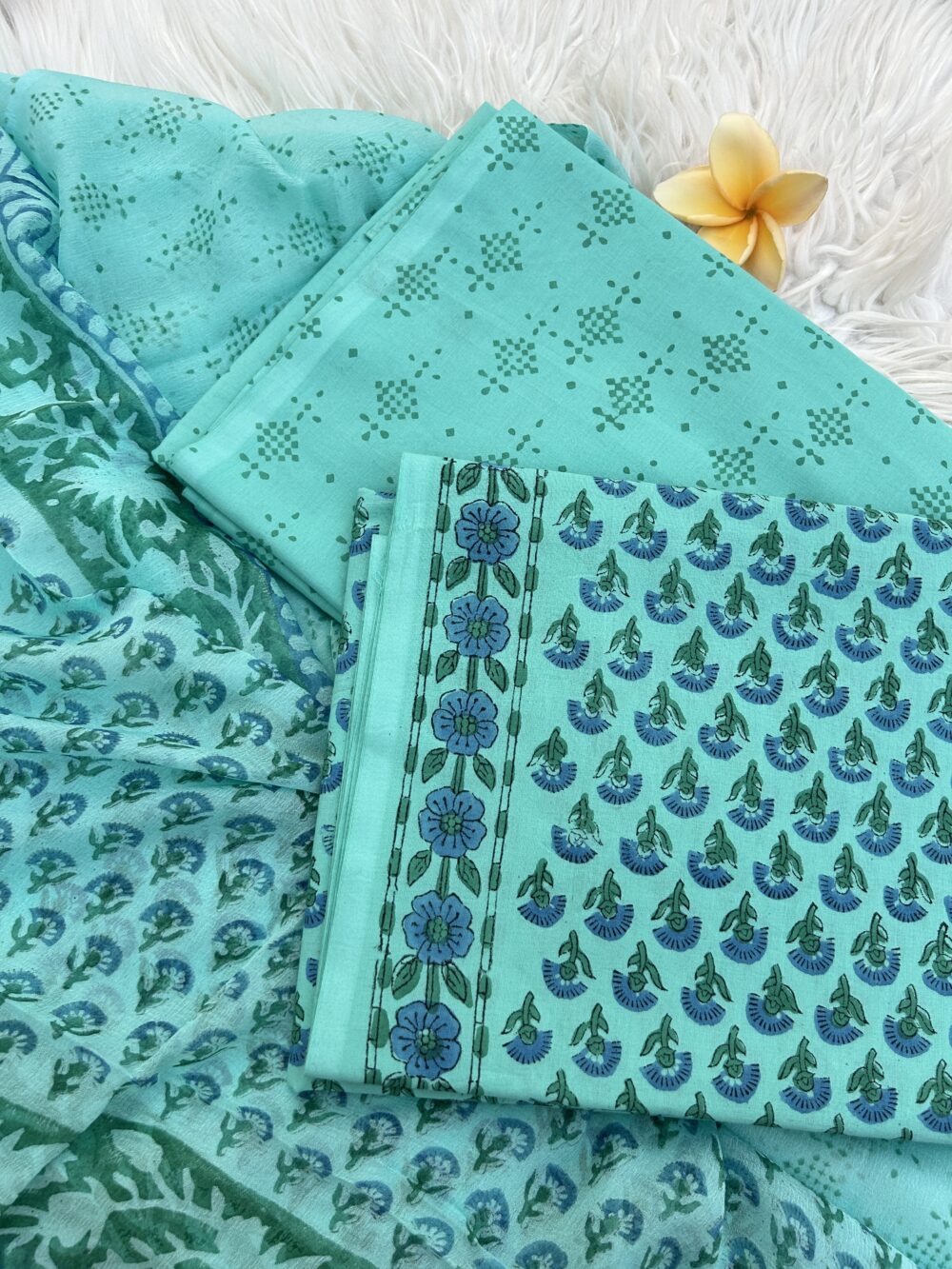 Cotton suit set with chiffon dupatta