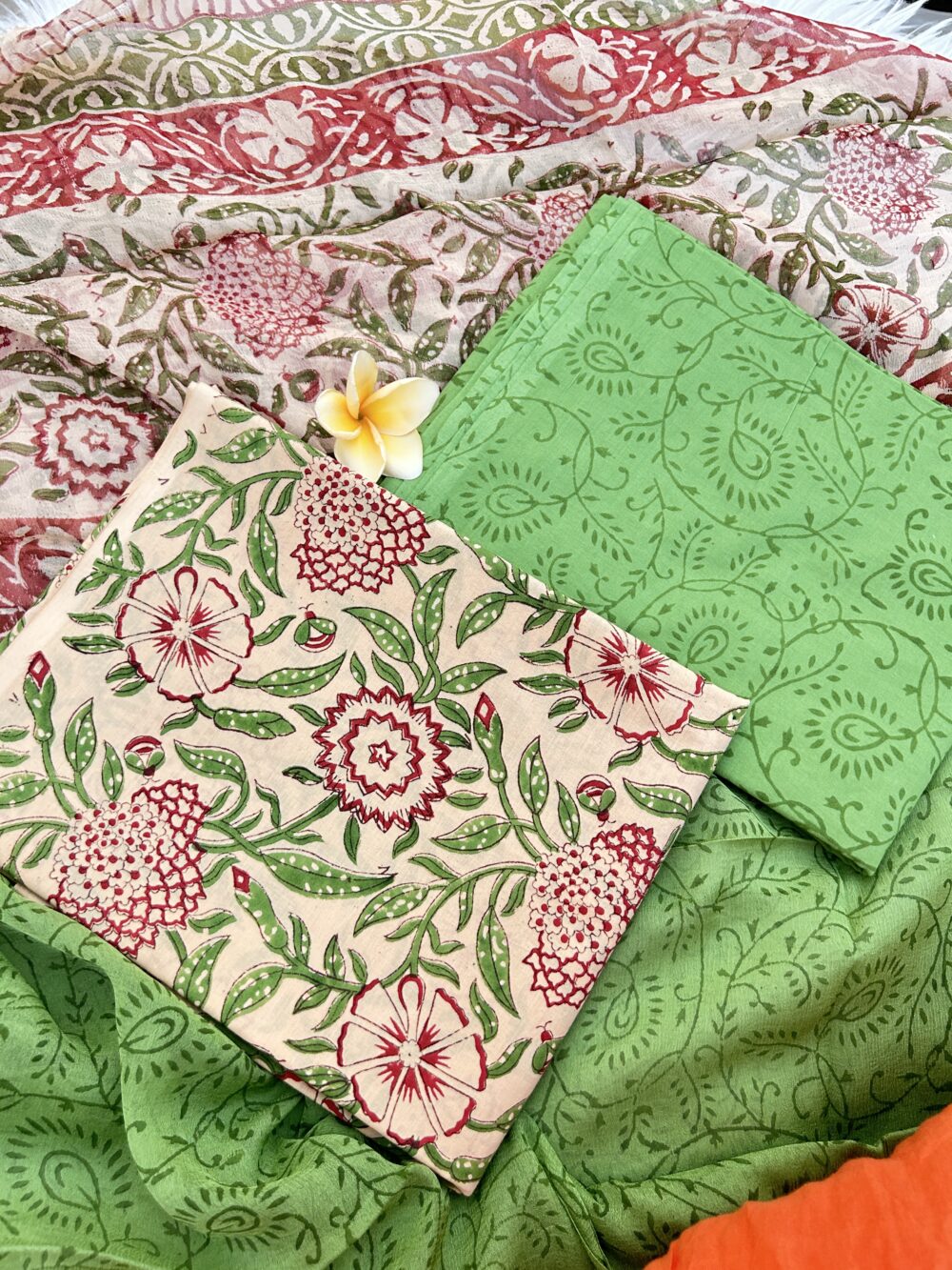 Cotton suit set with chiffon dupatta
