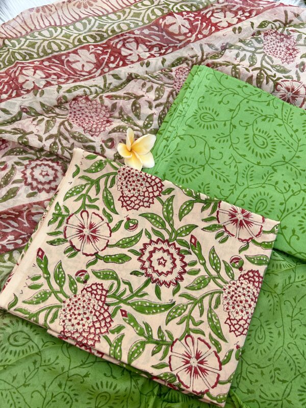 Cotton suit set with chiffon dupatta