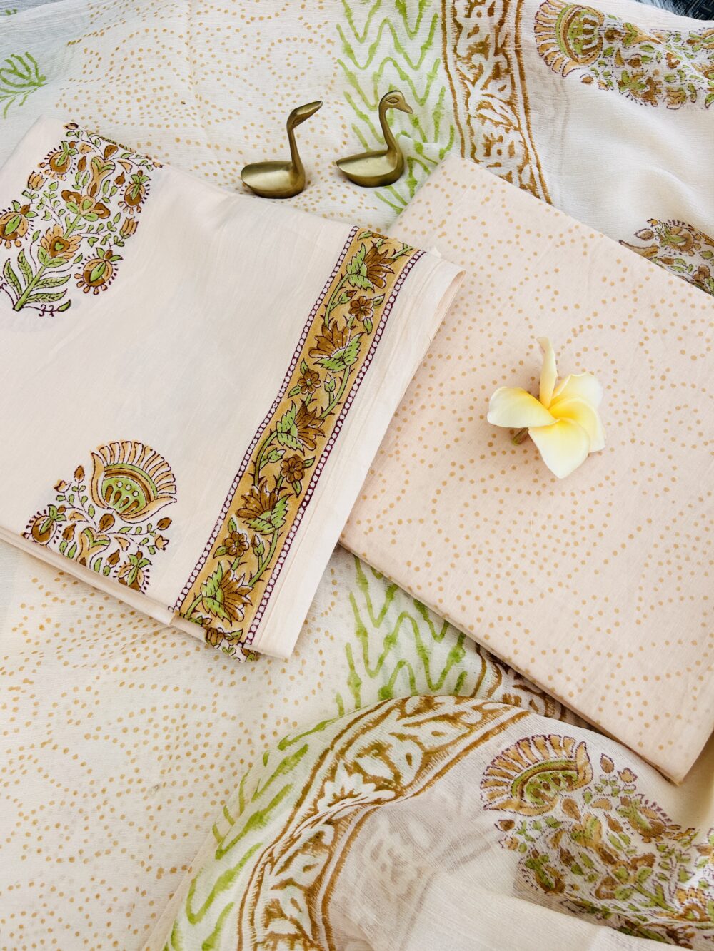 Cotton suit set with chiffon dupatta