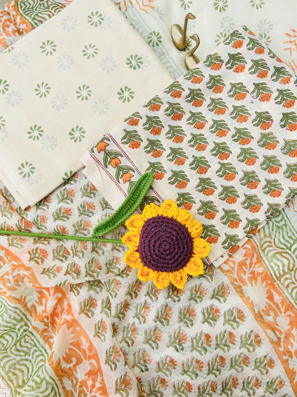 Cotton suit set with chiffon dupatta