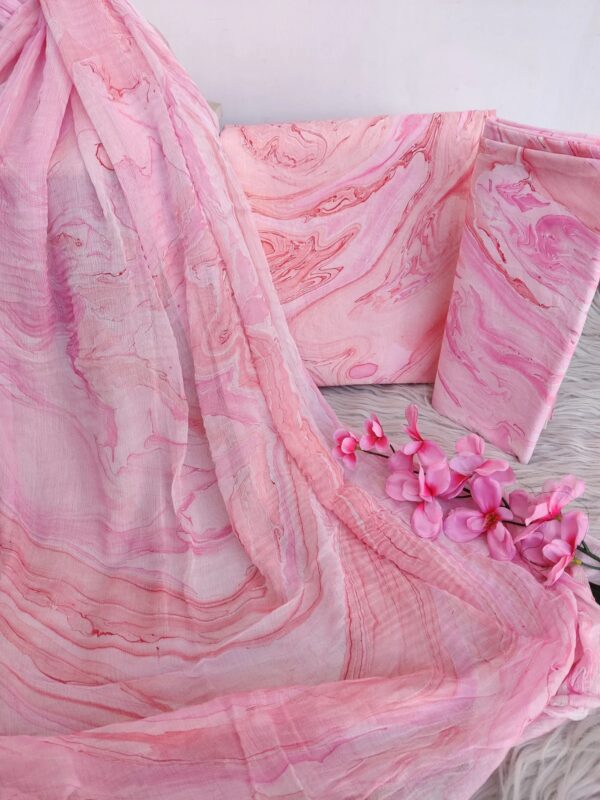 MARBLE PRINT COTTON SUIT WITH CHIFFON DUPATTA