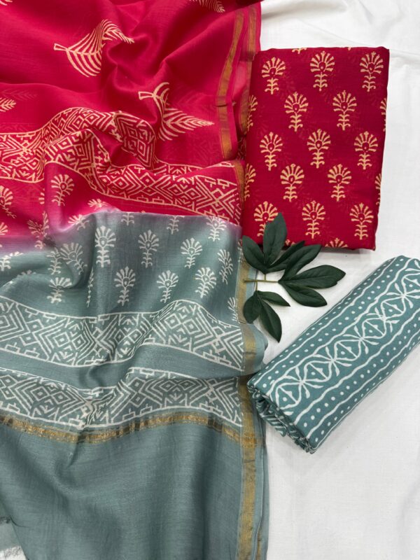 Pure handblock chanderi silk suit with santoon bottom