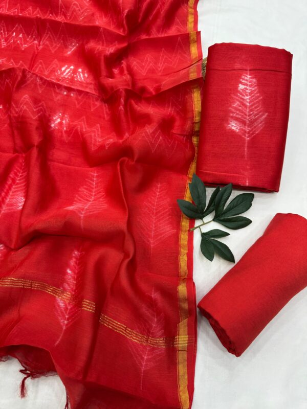 Pure handblock chanderi silk suit with santoon bottom