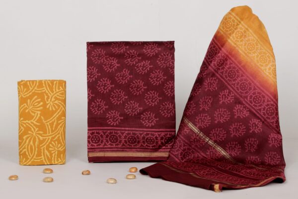 Exclusive Hand Block Print Chanderi Silk Suit Set ( CNSS250026)