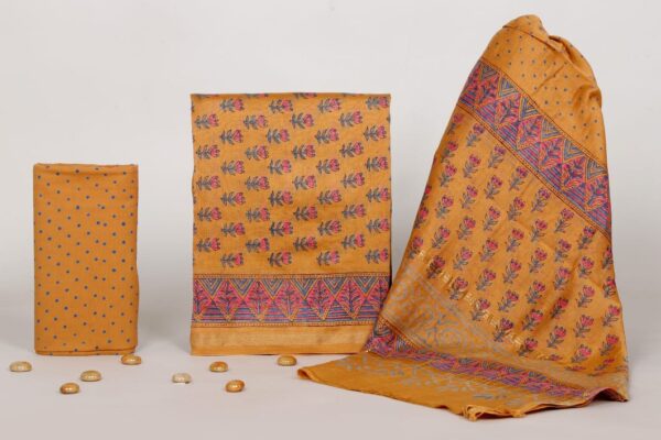 Exclusive Hand Block Print Chanderi Silk Suit Set ( CNSS250035)