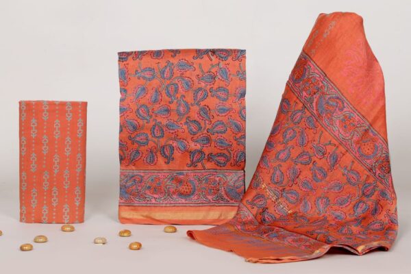 Exclusive Hand Block Print Chanderi Silk Suit Set ( CNSS250028)