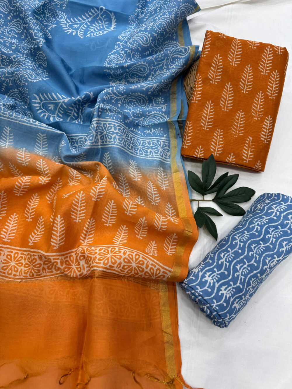 Pure handblock chanderi silk suit with santoon bottom