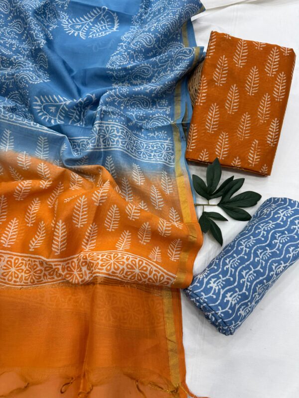 Pure handblock chanderi silk suit with santoon bottom