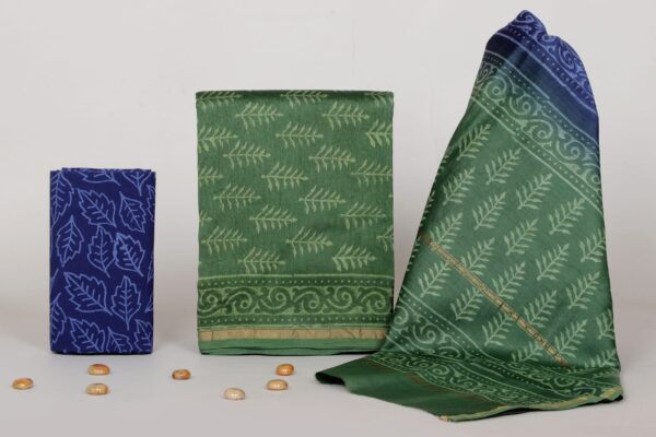 Exclusive Hand Block Print Chanderi Silk Suit Set ( CNSS250031)
