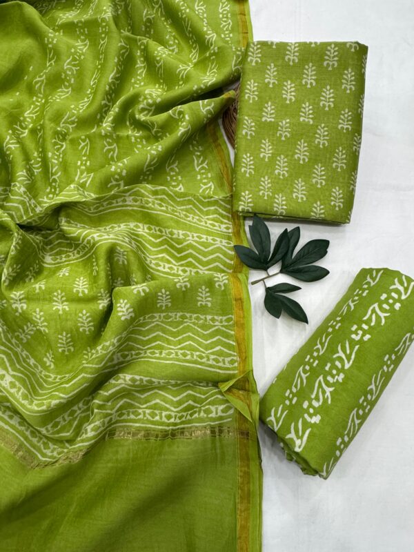 Pure handblock chanderi silk suit with santoon bottom