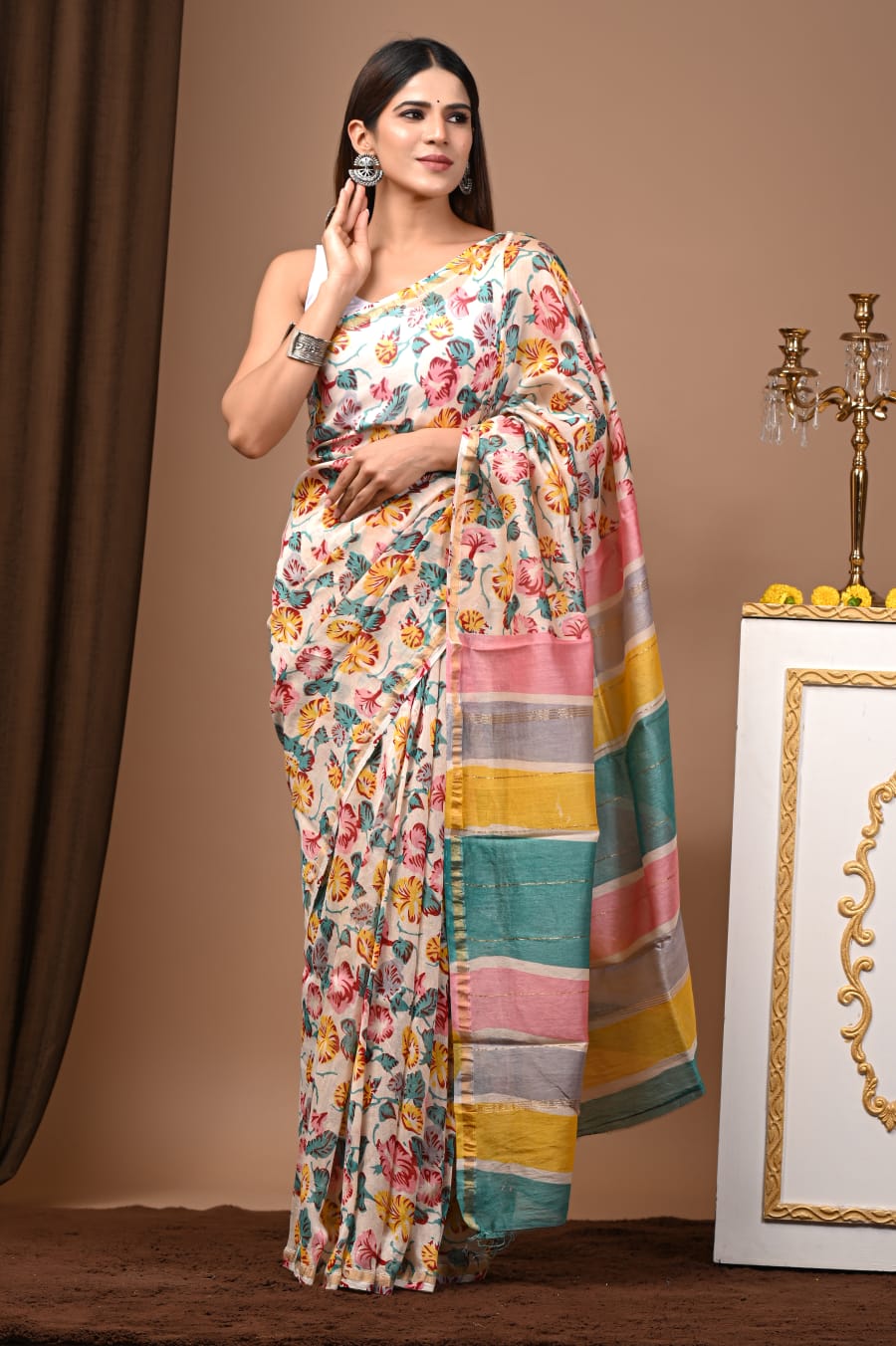 Chanderi Silk Saree with Zari Border  ( CSS2533)