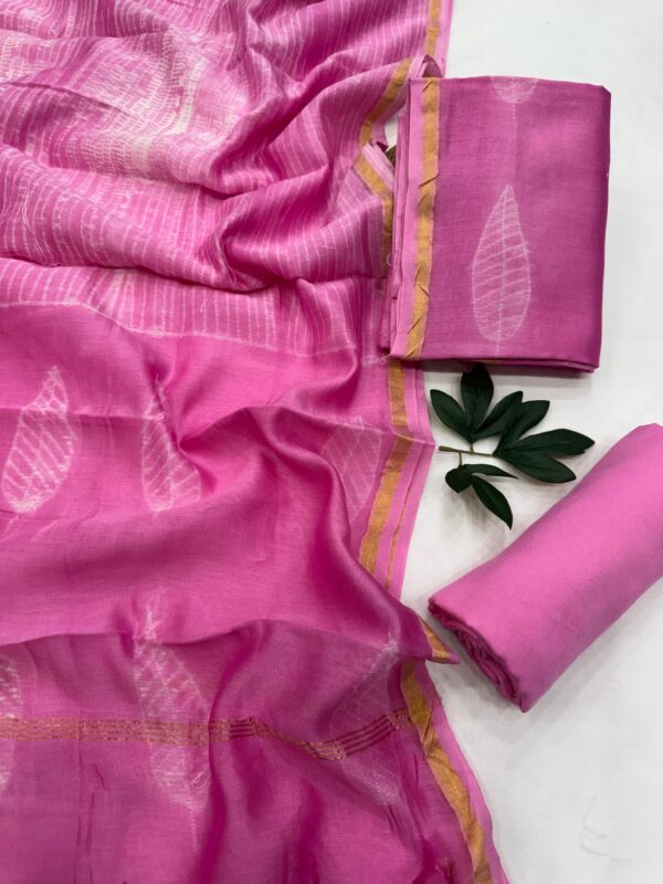 Pure handblock chanderi silk suit with santoon bottom