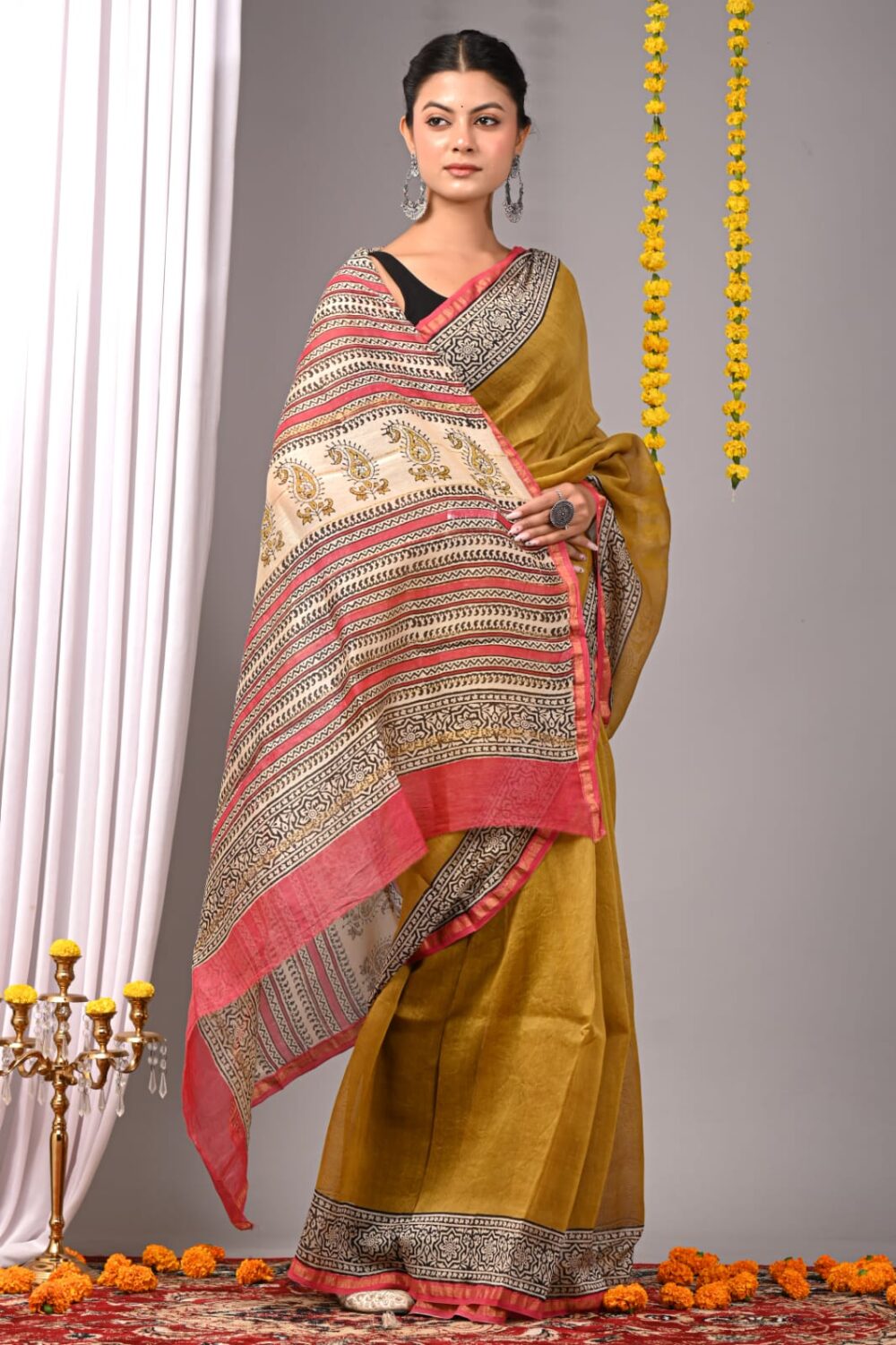 Chanderi Silk Saree with Zari Border  ( CSS2528 )