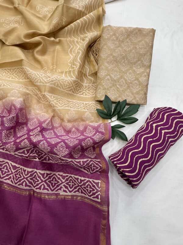 Pure handblock chanderi silk suit with santoon bottom