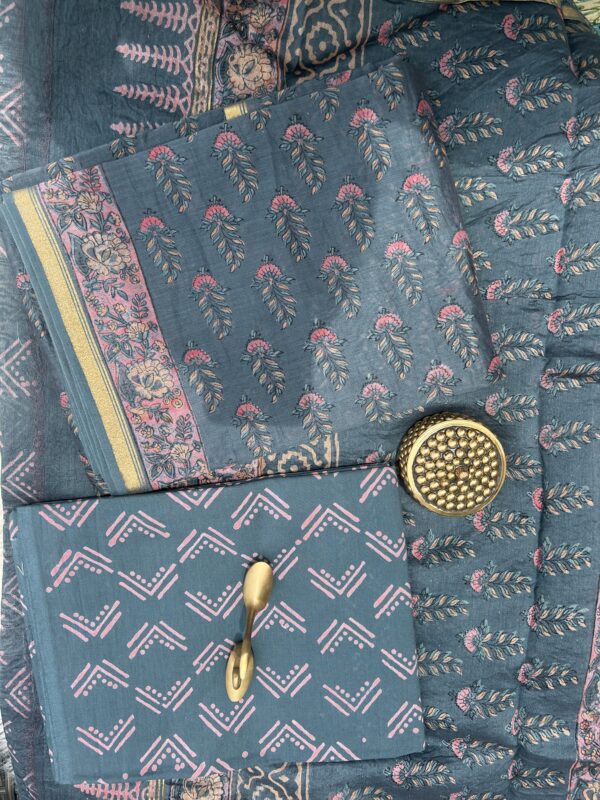 Exclusive Hand Block Print Chanderi Silk Suit Set ( CNSS250019)