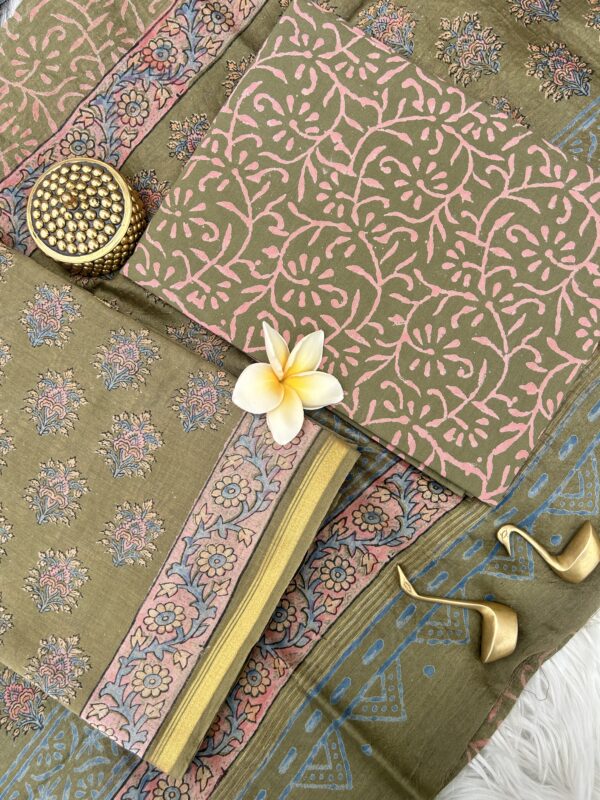Exclusive Hand Block Print Chanderi Silk Suit Set ( CNSS250023)