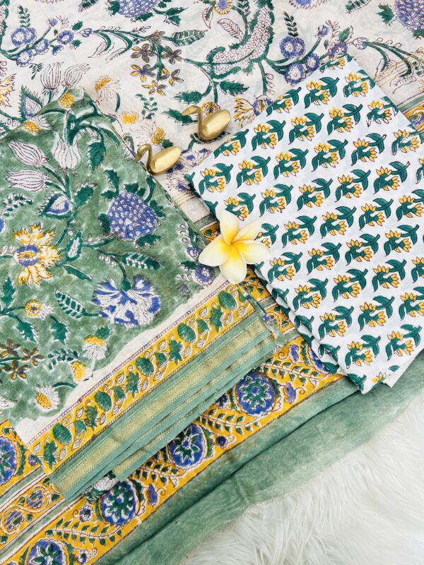 Exclusive Hand Block Print Chanderi Silk Suit Set ( CNSS250021)