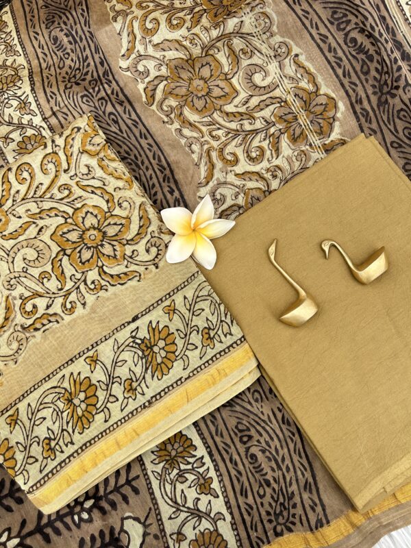 Exclusive Hand Block Print Chanderi Silk Suit Set ( CNSS250022)