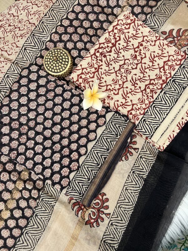 Exclusive Hand Block Print Chanderi Silk Suit Set ( CNSS250024)
