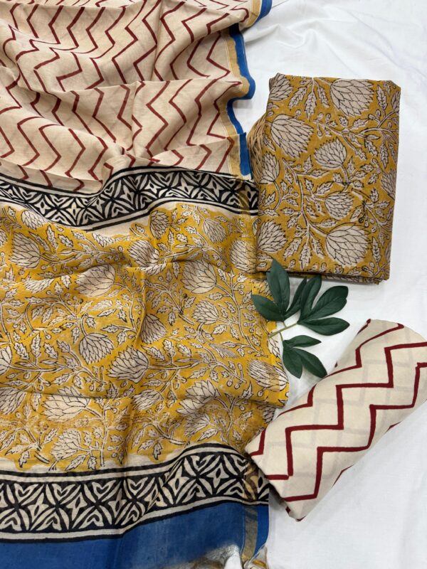 Pure handblock chanderi silk suit with santoon bottom