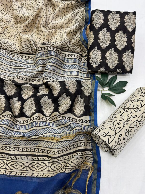 Pure handblock chanderi silk suit with santoon bottom