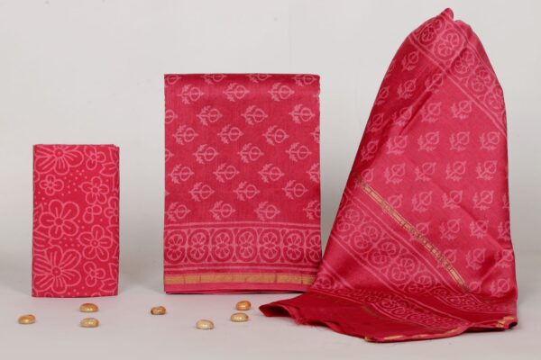 Exclusive Hand Block Print Chanderi Silk Suit Set ( CNSS250032)