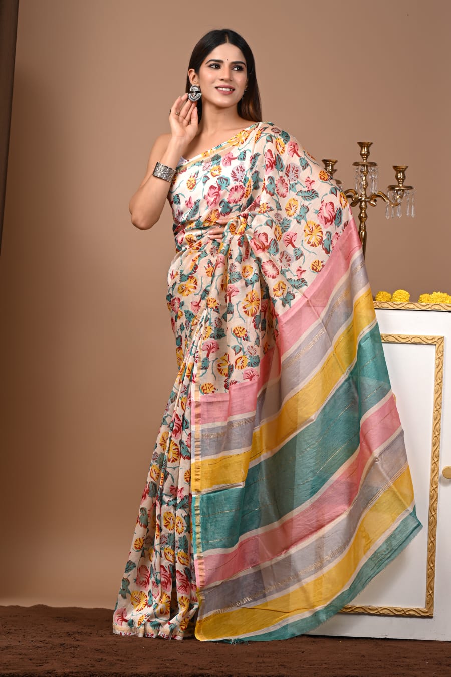 Chanderi Silk Saree with Zari Border  ( CSS2533)