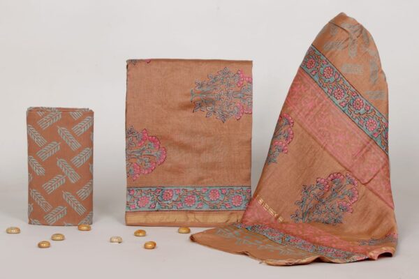 Exclusive Hand Block Print Chanderi Silk Suit Set ( CNSS250033)