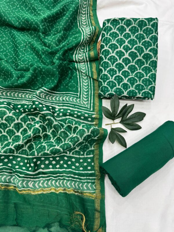Pure handblock chanderi silk suit with santoon bottom
