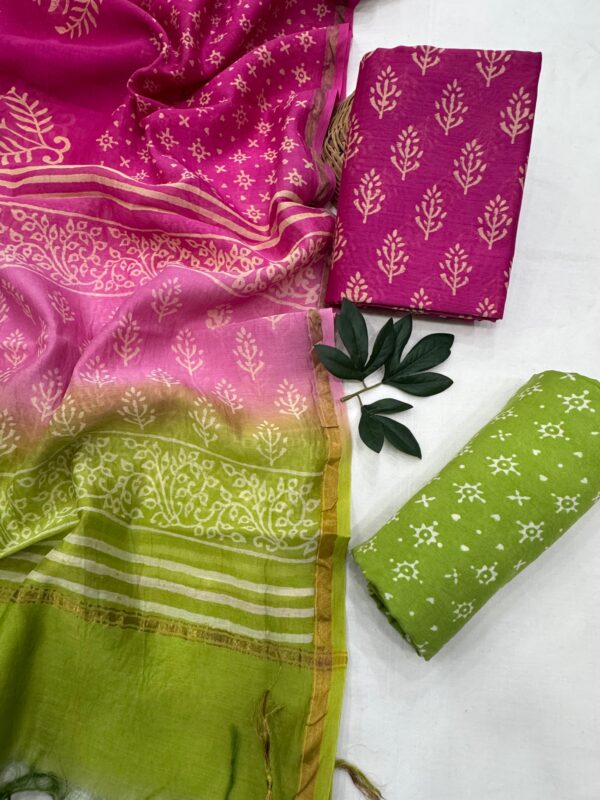 Pure handblock chanderi silk suit with santoon bottom