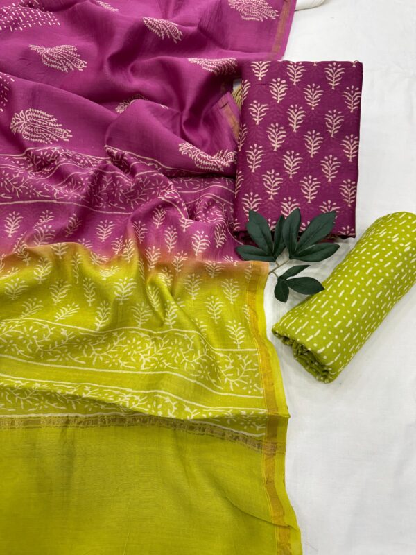 Pure handblock chanderi silk suit with santoon bottom