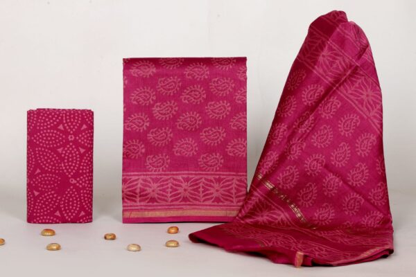 Exclusive Hand Block Print Chanderi Silk Suit Set ( CNSS250034)
