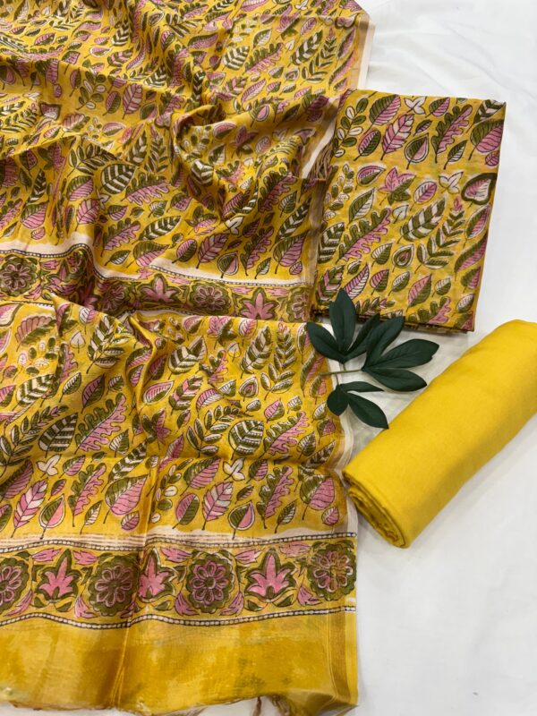 Pure handblock chanderi silk suit with santoon bottom