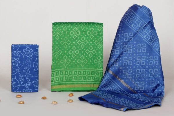 Exclusive Hand Block Print Chanderi Silk Suit Set ( CNSS250037)