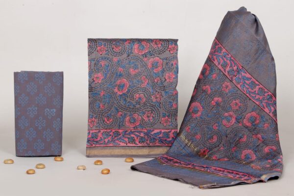 Exclusive Hand Block Print Chanderi Silk Suit Set ( CNSS250038)