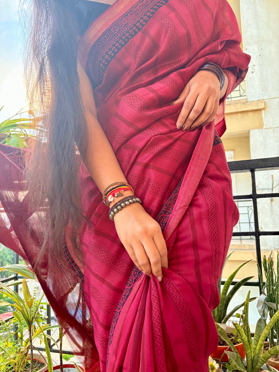 Maheshwari Silk Saree with Zari Border  ( MSS2602 )