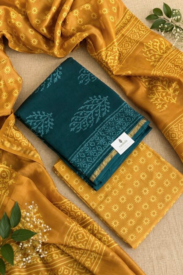 Exclusive Hand Block Print Chanderi Silk Suit Set ( CNSS25044)