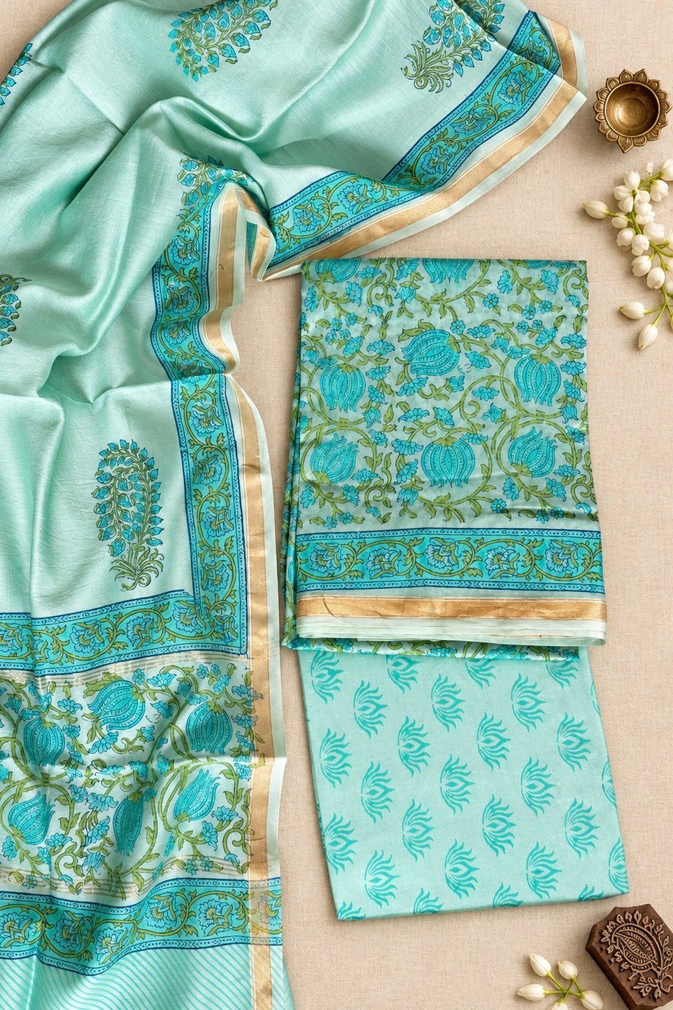 IMG_7237 Exclusive Hand Block Print Chanderi Silk Suit Set ( CNSS25043)