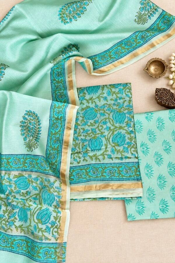 Exclusive Hand Block Print Chanderi Silk Suit Set ( CNSS25043)