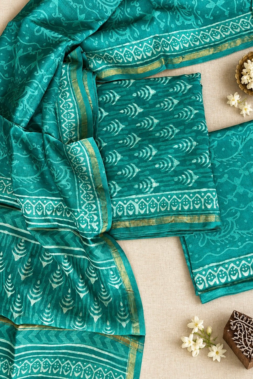 IMG_7241 Exclusive Hand Block Print Chanderi Silk Suit Set ( CNSS25042)