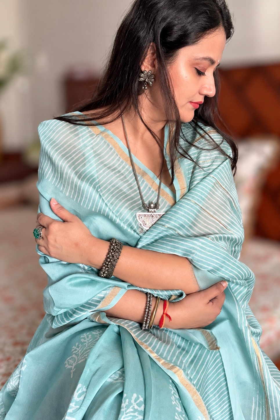 Chanderi Silk Saree with Zari Border  ( CSS2536)
